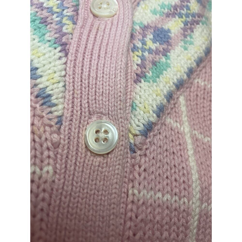 Vintage 80s Ralph Lauren Collection Cardigan Sweater Granny Knit Cotton M L Pink - Picture 6 of 9